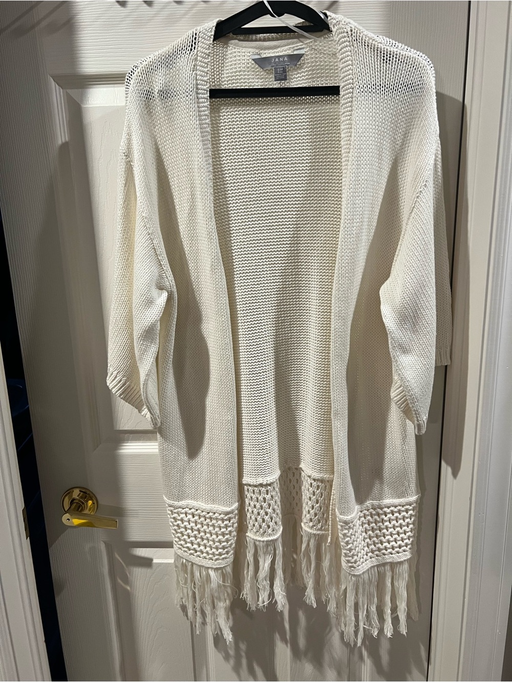 Jana cream Open-Front Fringe Knit Cardigan
